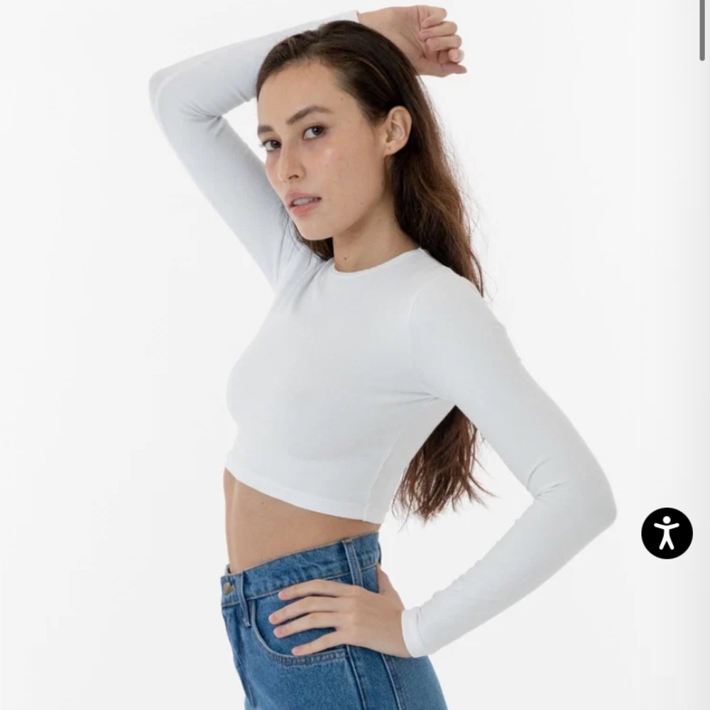 LOS ANGELES APPAREL Garment Dye Long Sleeve Crop Top XS WHITE